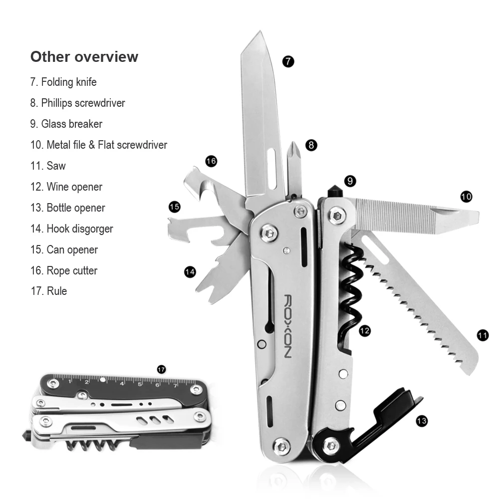Мультиинструмент Roxon S801, инструменты для кемпинга на природе, складные плоскогубцы, ножницы, биты отвертки, инструменты для рыбалки, многофункциональные плоскогубцы, пила