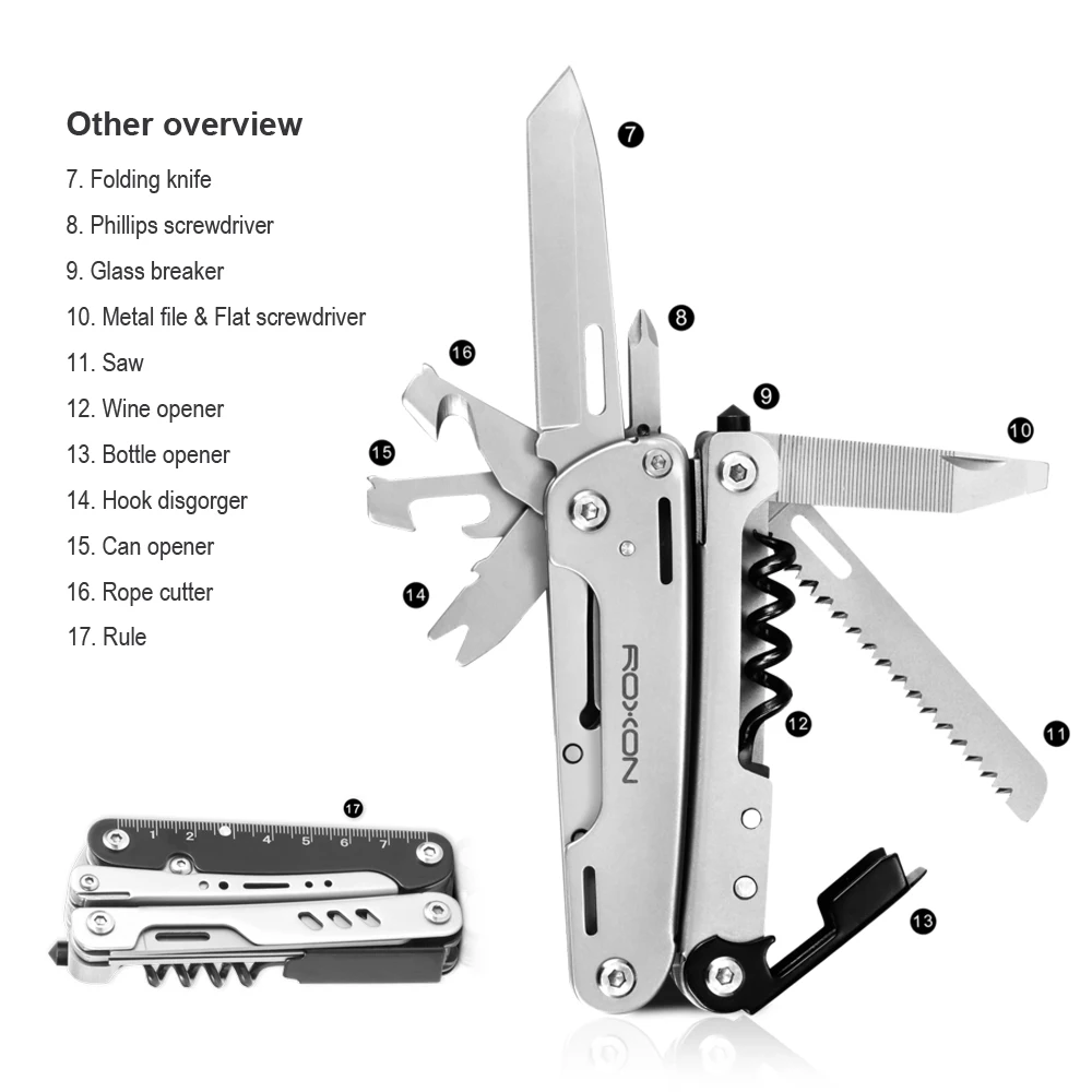 Roxon S801 Multitool de herramientas al aire libre Camping plegable alicates tijeras destornillador bits de pesca de Plier de la hoja de sierra - 3