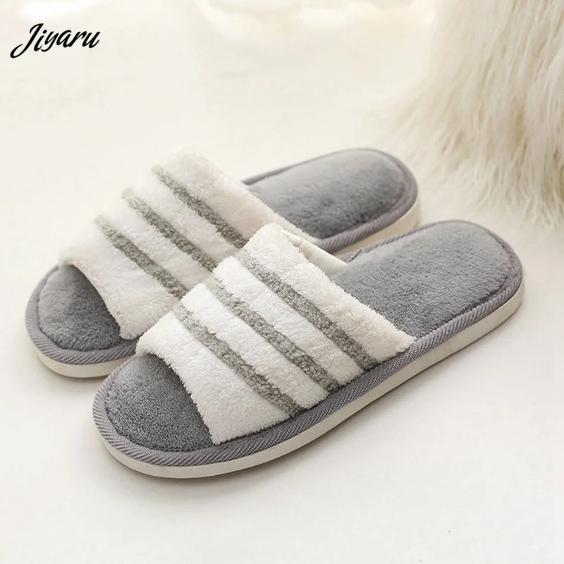 

2018 Popular Male Warm Plush Slippers Men Home Slippers Winter Striped Soft Indoor Floor Man Slippers Men Home Flats Shoes