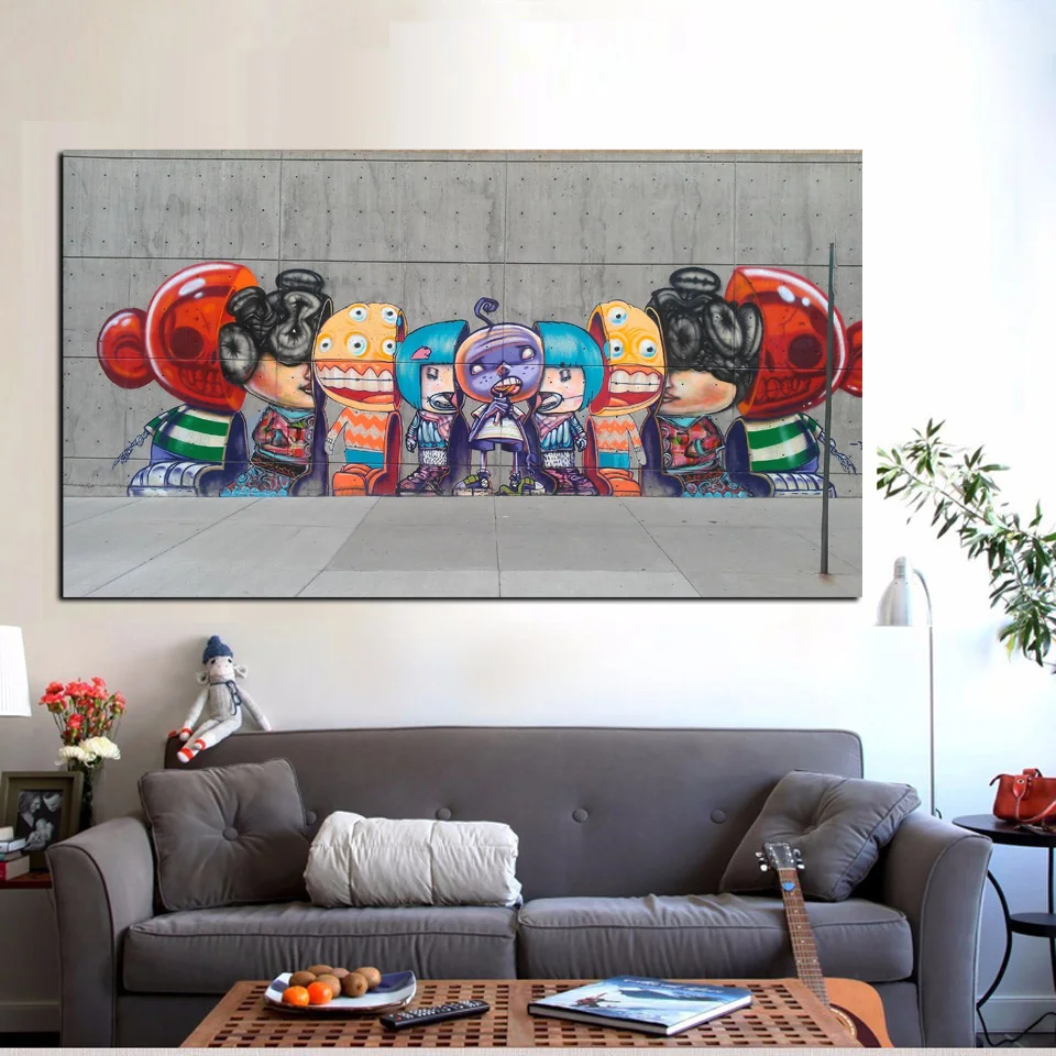 Graffiti Banksy Canvas Painting Street Pop Art Utopia Painting 3D Cartoon Figure HD Prints Wall Picture for Living Room Cuadros