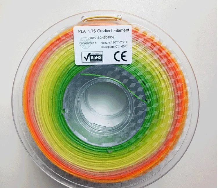

PLA Color Changing Rainbow 3D Printing Material Multicolor 3D Printer Filament 1.75mm 1kg Spool Color Random Delivery