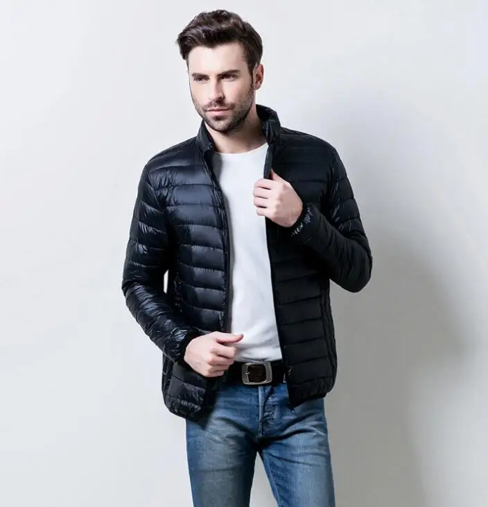 

Men's Ultra Light Warm Snow 2019 New Winter Solid 90% White Duck Down Jacket Standard Collar Long Sleeve Coats e0603-003