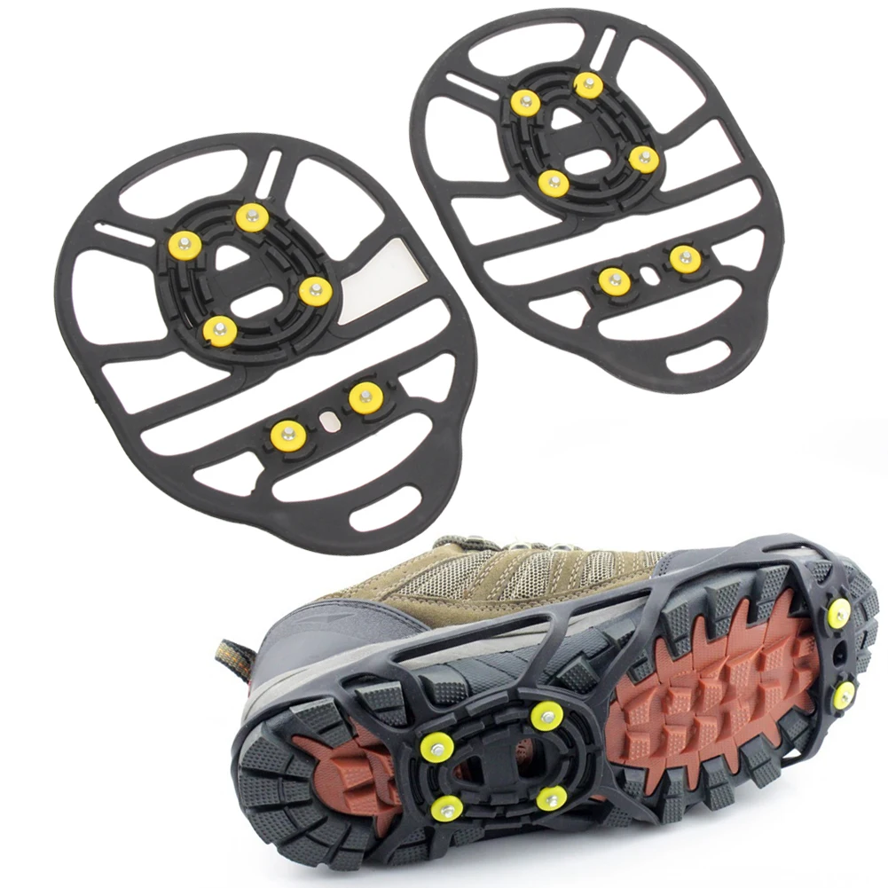 New 6 Stud Teeth Crampons Antiskid Shoe Covers Elastic Magic Spike Ice Gripper Mountaineering
