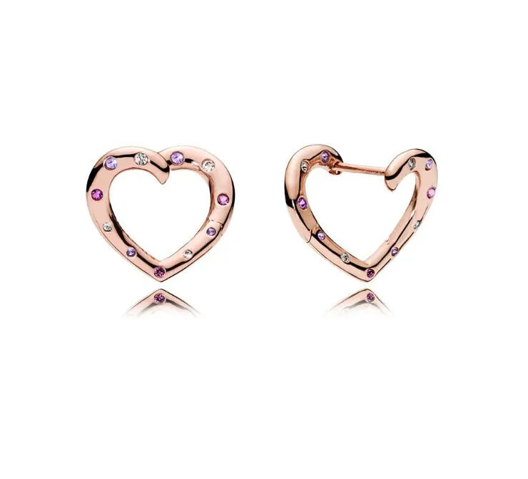 

Original 925 Sterling Silver Rose Gold Sparkling Love Pandora Stud Earrings With Clear Cubic Zirconia For Women Jewelry