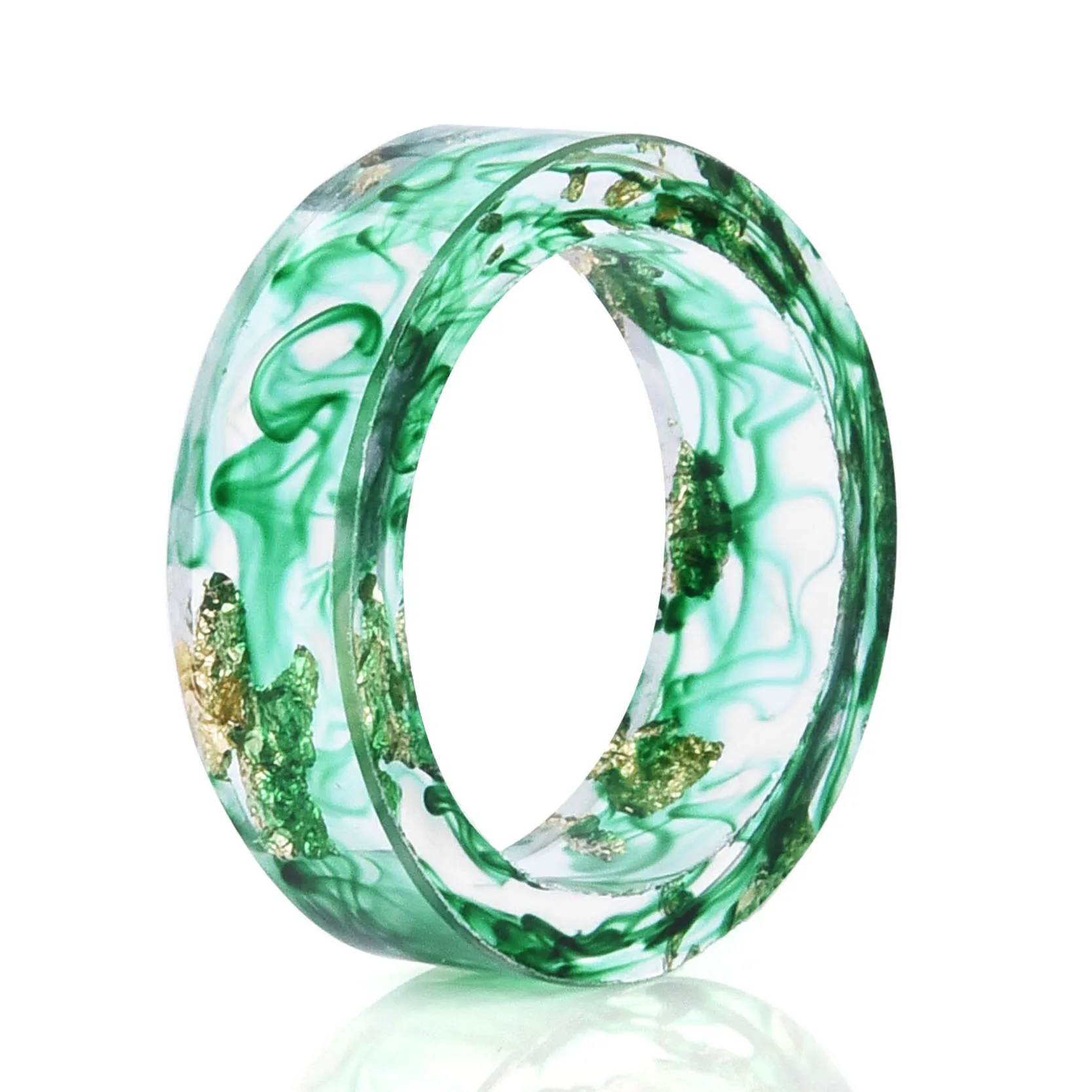 

Ocean Style Green Gradient Color Crystal Band Ring with Gold Foil Inside Wedding Party Finger Rings Womens Fashion