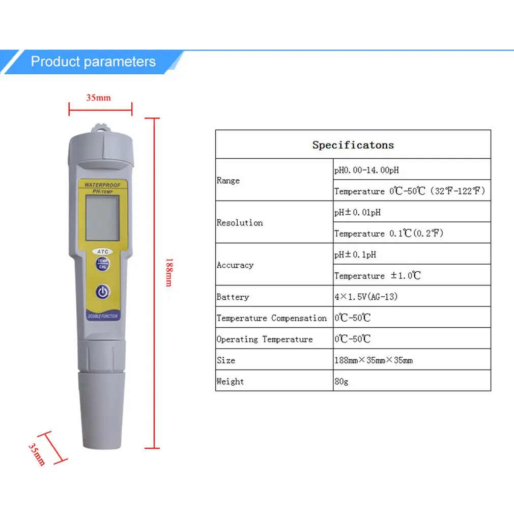 

Waterproof Drink Water Quality Tester Pen Type Water PH Tester meter Acidometer Aquarium PH Monitor Analyzer