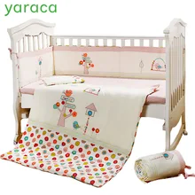 7 шт. розовый набор постельных принадлежностей для детской кроватки для девочек мультфильм птица Новорожденный ребенок Постельное белье хлопок стеганое одеяло для детской кроватки бамперы комплект простыня подушка 4 размера