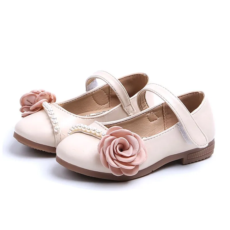 Модные нарядные туфли на плоской подошве для девочек; детская обувь принцессы из искусственной кожи с цветочным узором