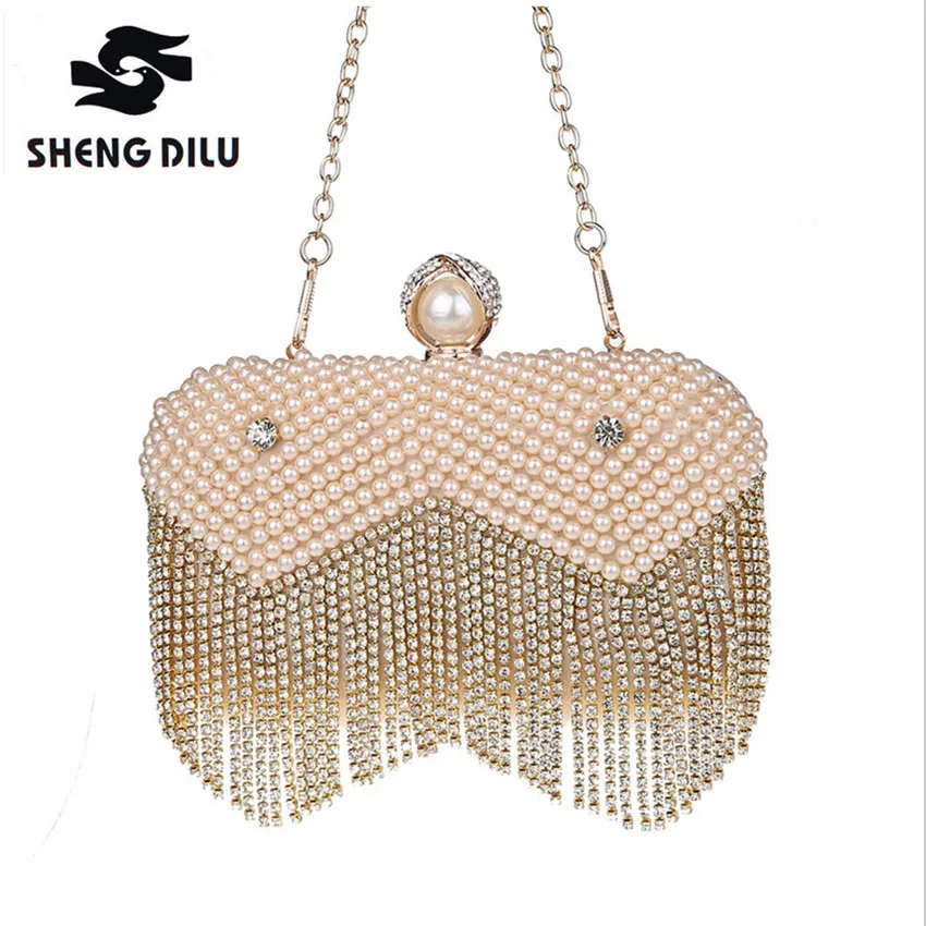 Designer Tassel Crystal Pearl Beaded Clutches Bags Women Luxury