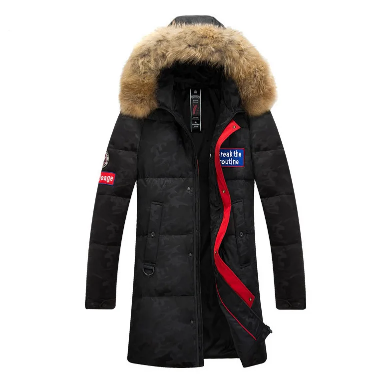 AYUNSUE новая мужская куртка-пуховик с меховым воротником енота, мужские зимние куртки, длинное камуфляжное толстое теплое пальто для мужчин, парка KJ563