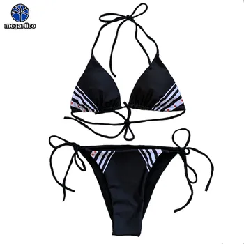 

women micro bikini sexy hot black stripe triangel bikini 2019 red halters string bathing suit woman Maillot De Bain Bathing Suit