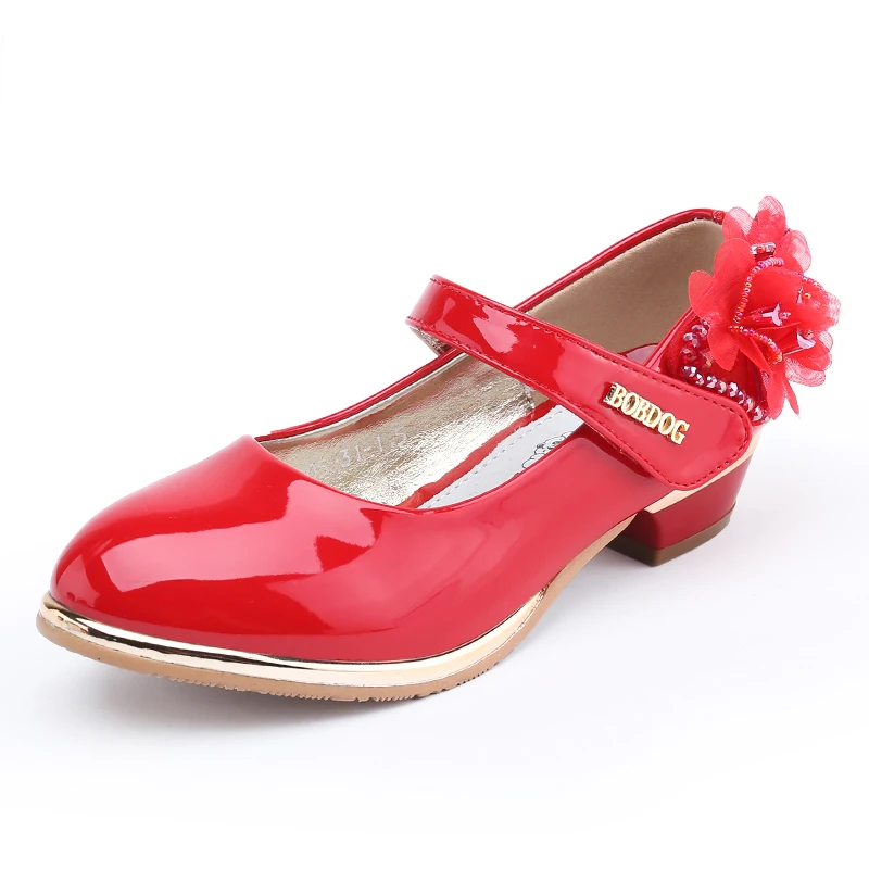 

2016 New Girls Shoes For Kids Princess Leather Dance Flower Children Kd Show Shoes Single Pearl Sneakers Heels Cute Candy Color