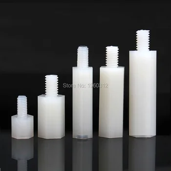 

500pcs/lot High Quality Male to Female Thread White M2.5 x 10mm + 6mm Nylon Hexagon Standoff Spacer Pillar