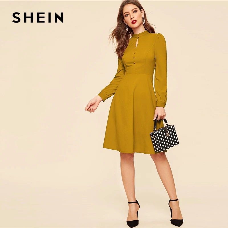 SHEIN Стильное Платье С Пуговицами На Молнии Летнее Одноцветное Платье С Высокой Талией И Рюшами