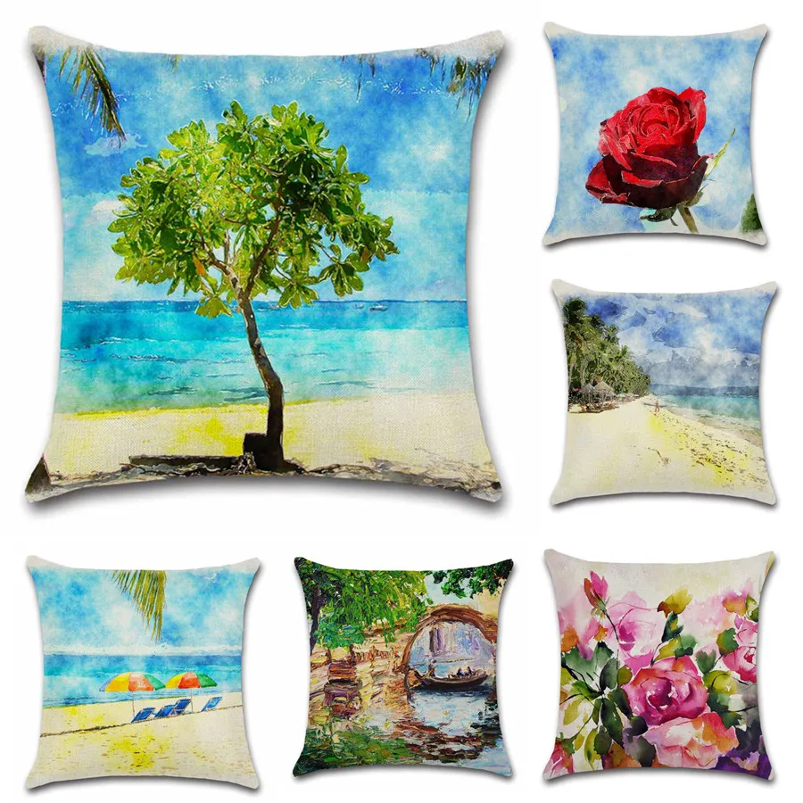Scenic Green tree flower beach decoration for home party coffee shop seat cushion cover Pillow case Chair sofa kids friend gift Scenic Green tree flower beach decoration for home party coffee shop seat cushion cover Pillow case Chair sofa kids friend gift