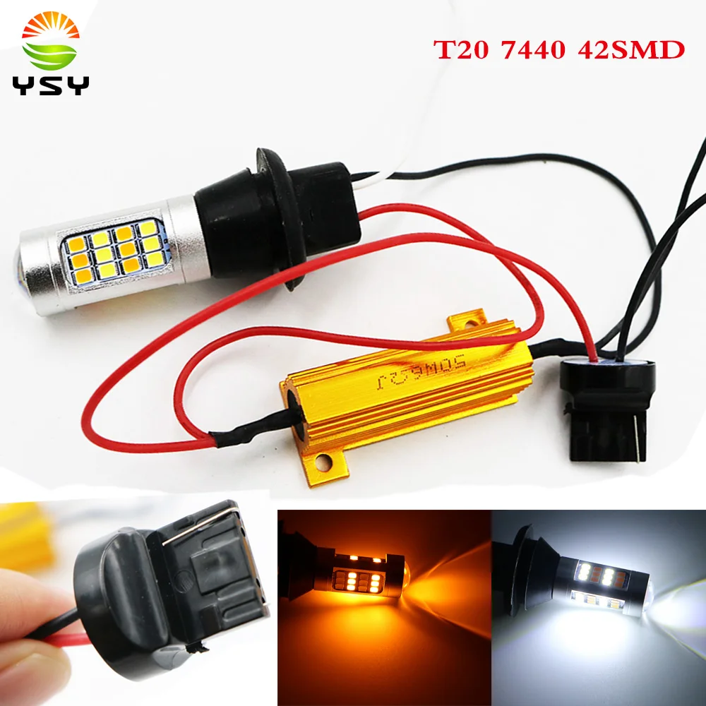 

YSY 2x T20 7440 50W 2835 42SMD Error Free Canbus LED Daytime Running Lights & Front Turn Signals All in One T20 7440 Turn Light