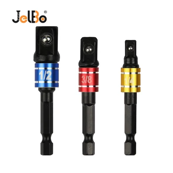 

JelBo 3PCS Set 1/2 3/8 1/4 Electric Sleeve Connecting Rod Steel Ball Hex Shank Drill Adapter Fittings For Connect Electric Drill