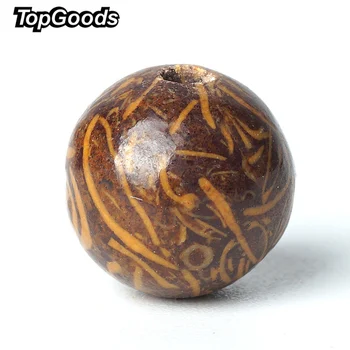 

TopGoods Natural Gemstone Beads Brown Insect fossils Stone Loose Rosary Beads 6/8/10mm Elephant Skin Stone For Bracelet Making