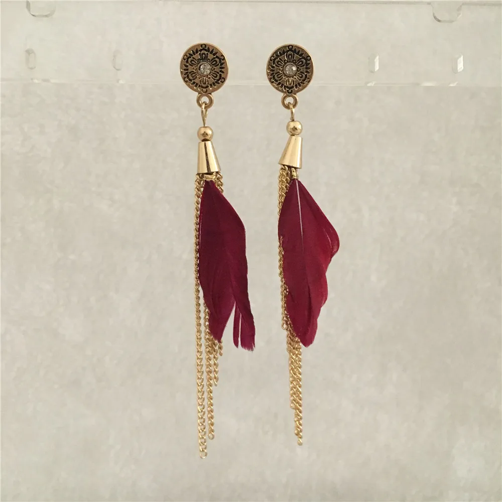 

CASUAL FEMININE ANTIQUE GOLD COLOR WITH BURGUNDY CHAIN TASSEL EARRING FOR WOMEN GIRL MEN