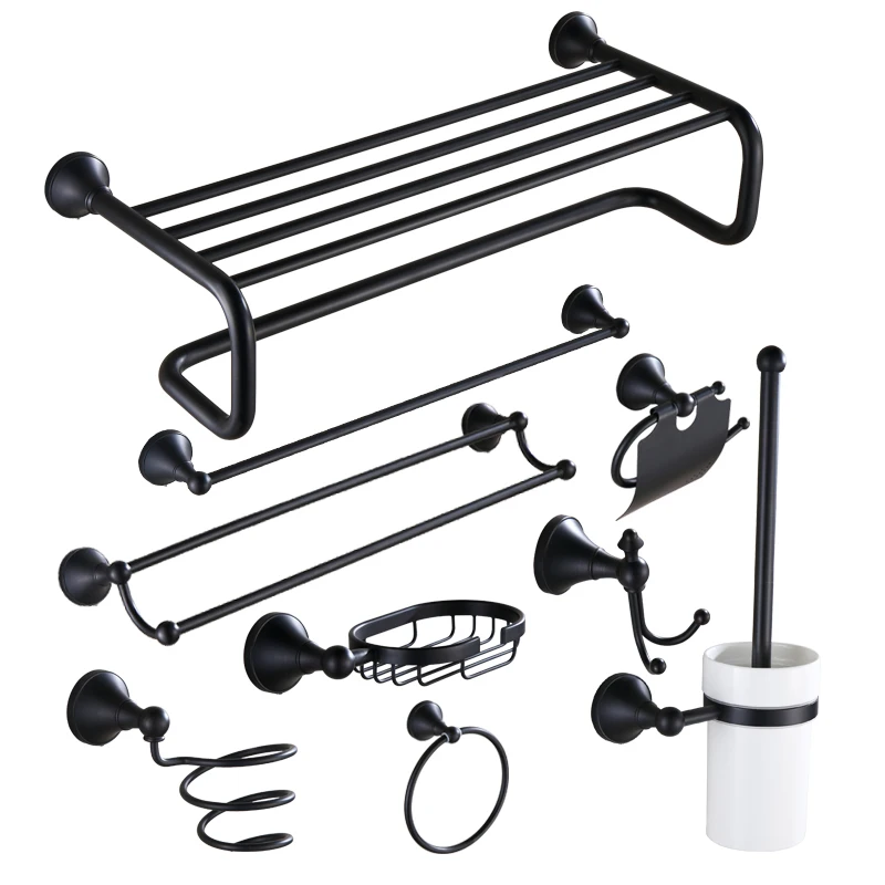

AUSWIND Full Copper Folding Towel Rack Black Bronze Bath Nordic Simple Bathroom Accessories Set Wall Mounted Bathroom Hardware