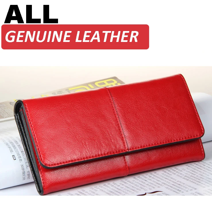  Ladies Women Wallets Genuine Leather Purses Long Wallet Women Elegant Female Red Women's Wallets Woman Leather Wallet Purse 