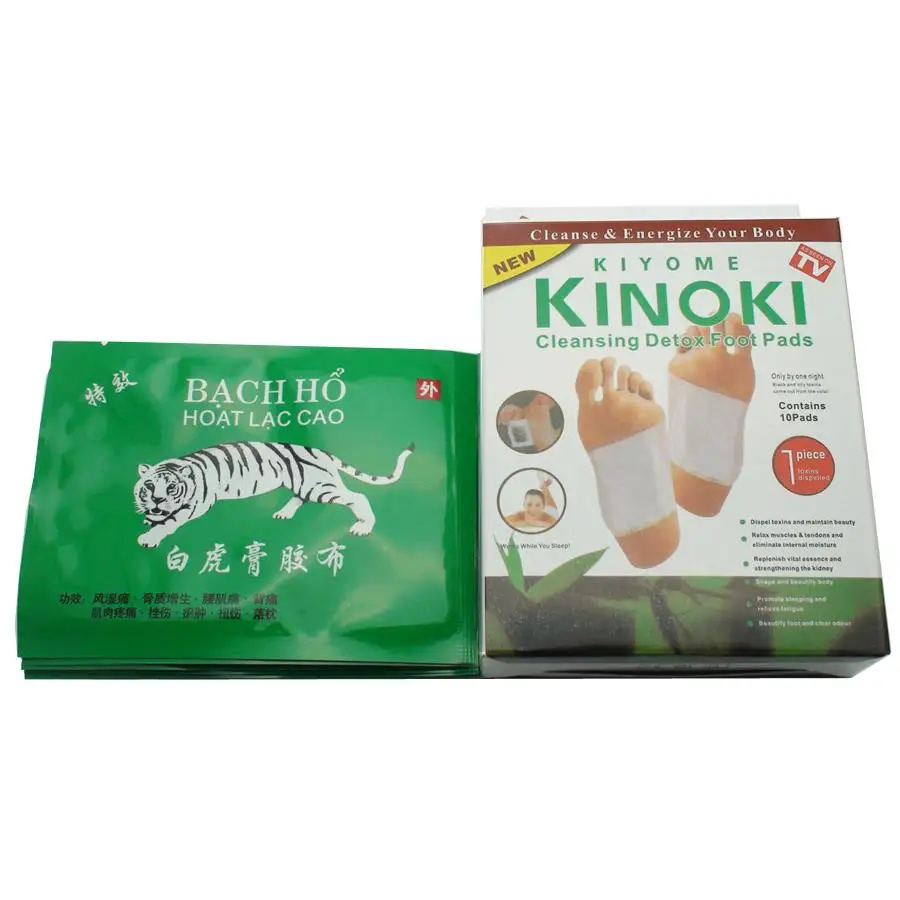 5Pcs White Tiger Balm Patch+10Pcs Kinoki Detox Foot Pad Patch Tens
