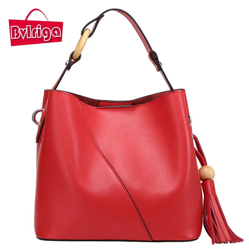 BVLRIGA Women font b leather b font font b handbags b font simple tassels genuine font