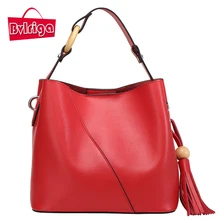 BVLRIGA Mujeres bolsos de cuero simples borlas bolsa de cubo de cuero genuino bolso de la alta calidad de lujo bolsos de mujer bolsas de diseñador