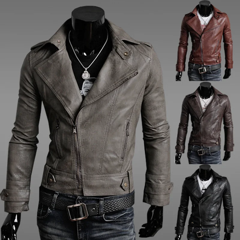 

New men's leather leather tide men's locomotive Slim men's leather jacket coat men's leather fashion body armor racing jacket