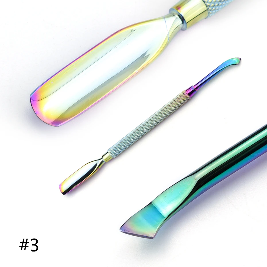 1pcs Chameleon Stainless Steel Cuticle Nail Pusher Rainbow Double Sided UV Gel Dead Skin Removal Sticks Manicure Care Tool LA062 (8)