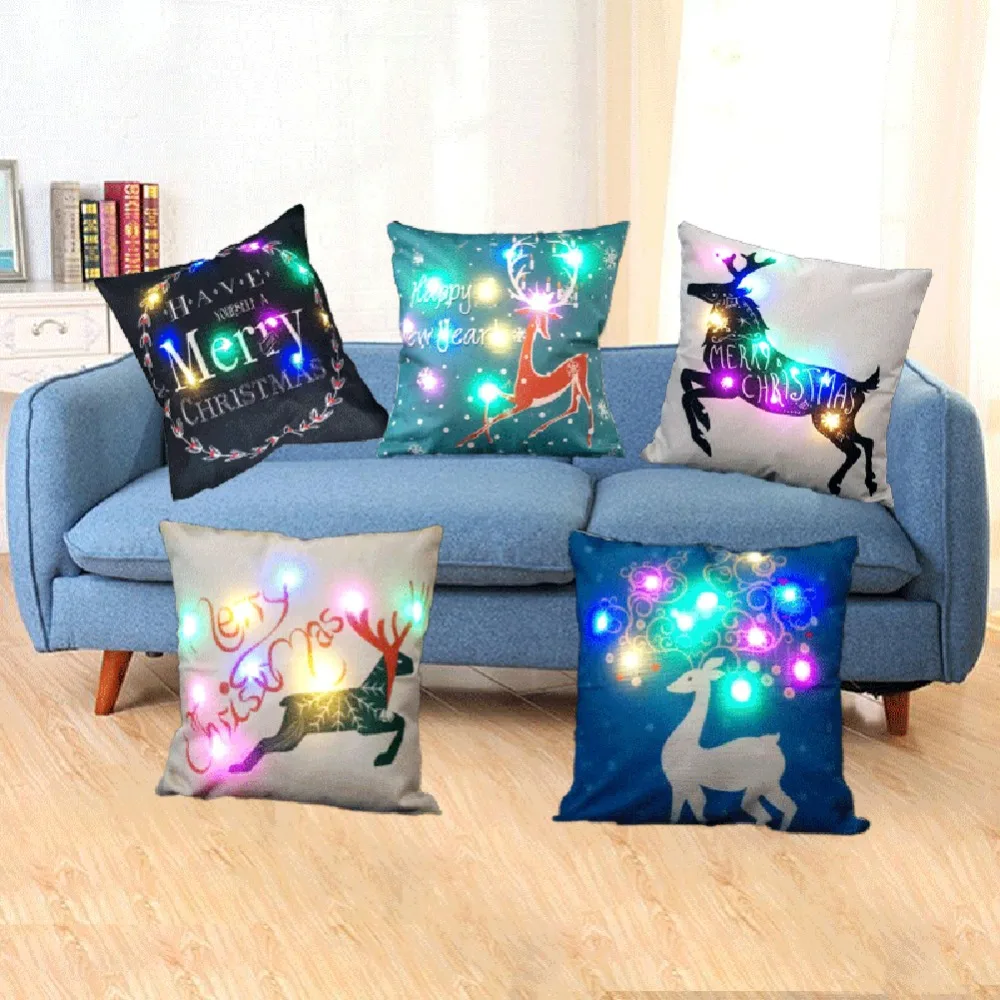 Cushion Pillowcase Light Up Cushion Cover Led Merry Christmas Glow