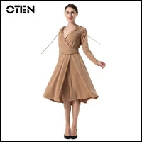 OTEN-England-Style-Woman-Long-sleeve-Spring-Autumn-Solid-Color-A-Line-Casual-Elegant-Ladies-european