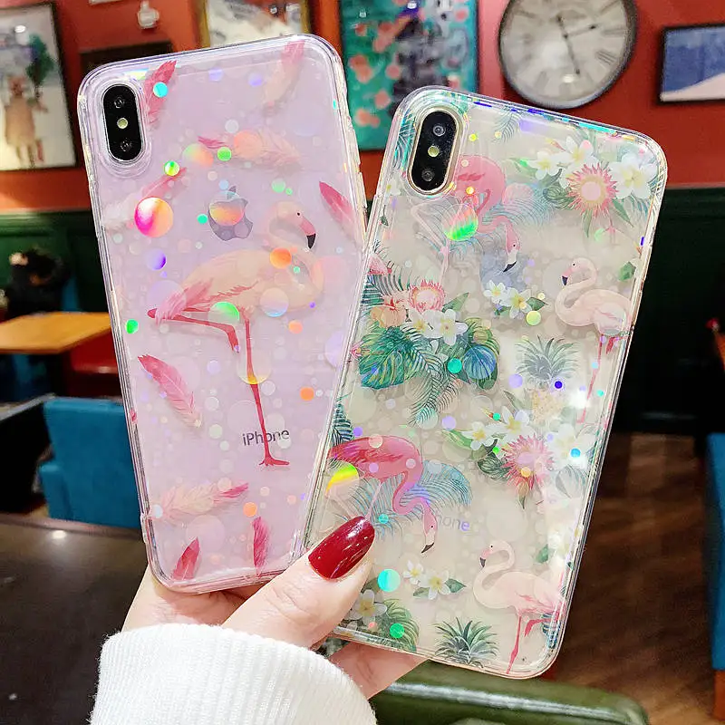

Hot flamingo case for iPhone XR APPLE 7 case for iPhone 7 Plus X XS 8 Plus 6 6s plus iPhone XS MAX transparent feather flower