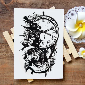 

Waterproof Temporary Tattoos Stickers Black clock Tattoo Flash Water Transfer Tattoos fake tattoos for women men #390