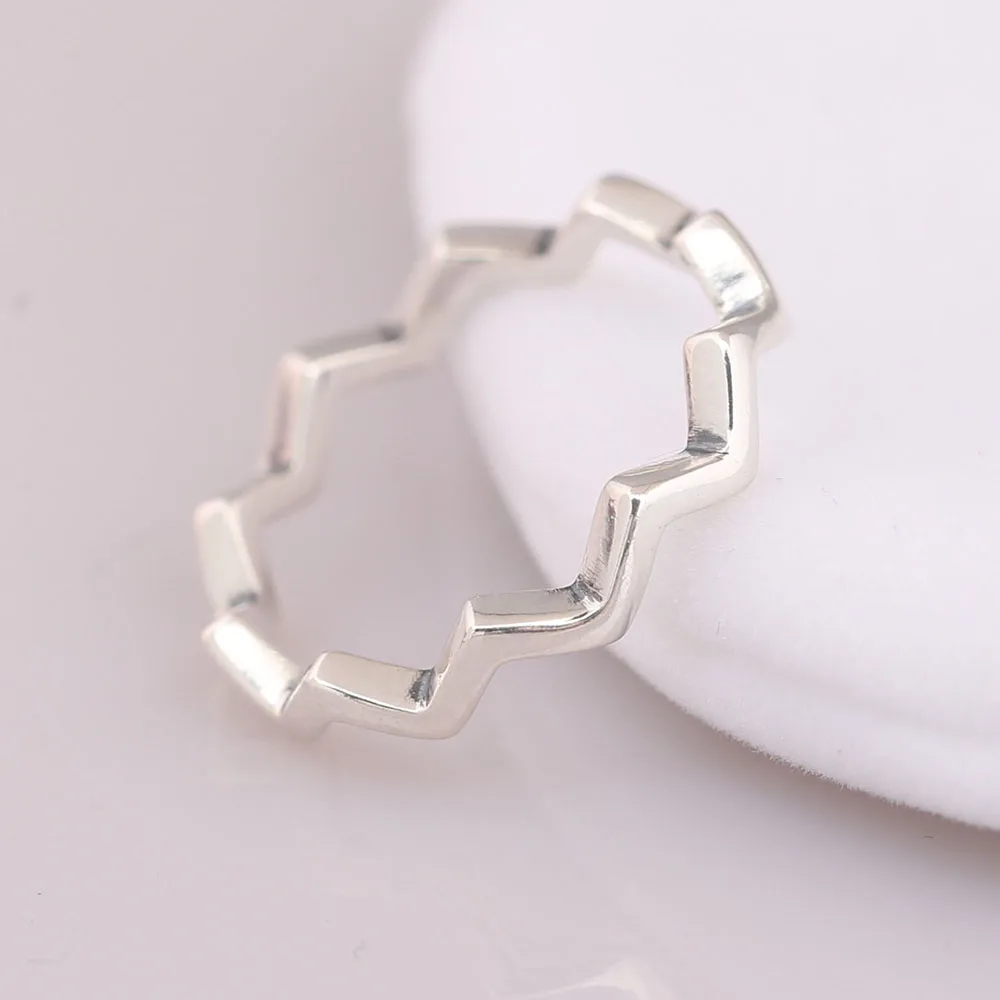 

Genuine 925 Sterling Timeless Zigzag Rings European Jewelry For Women Charm Gift Diy Jewelry geometric ring