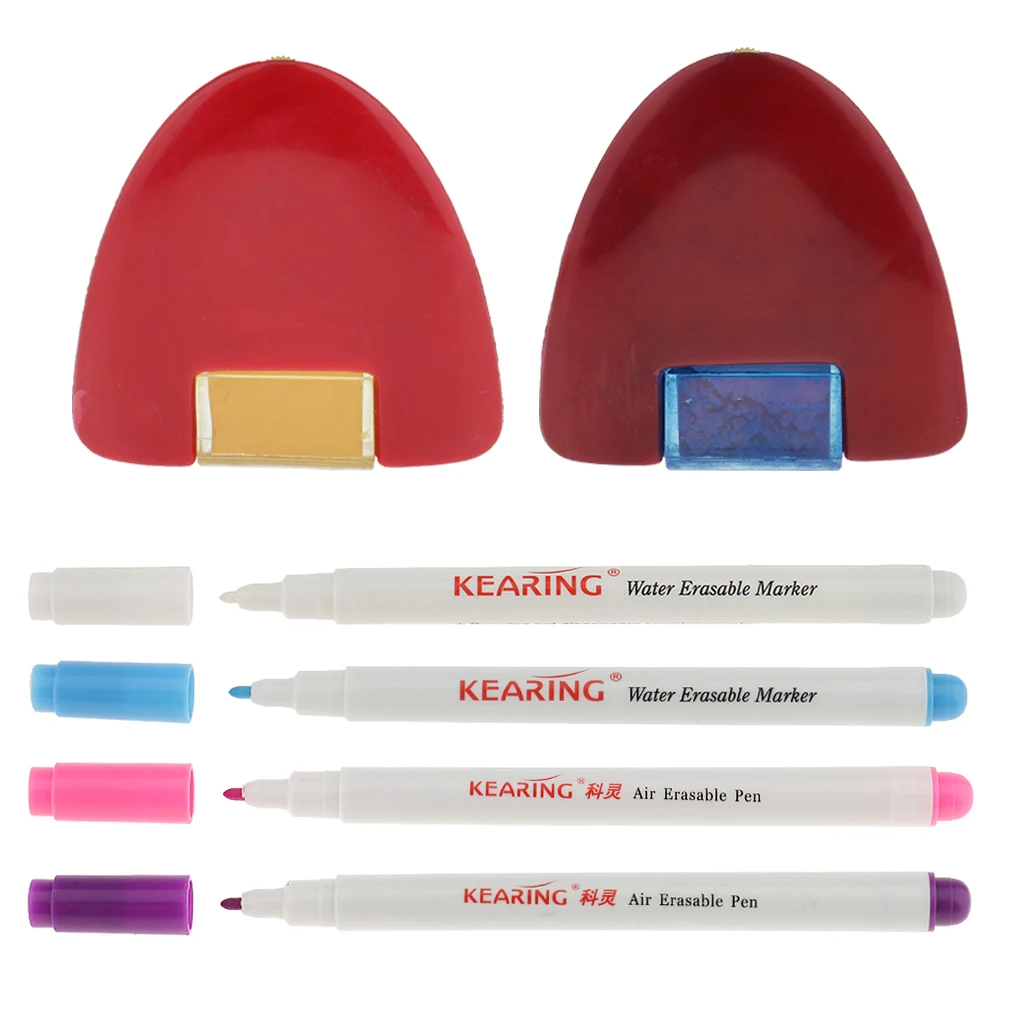 fityle 4Pcs 1.0mm Air Erasable Pen Temporary Marking + 2Pcs Triangle Tailors Chalk For Sewing Dressmaking
