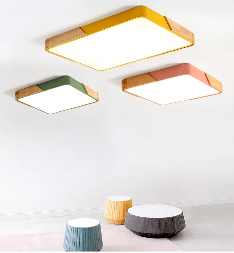 Liga de Carvalho Conduziu a Lâmpada do Teto Luzes de Teto Sala de Estar Luz de Teto Nordic Quadrado Multicolor Pode Ser Escurecido Levou Quarto Levou Luminárias 19 Luzes de teto