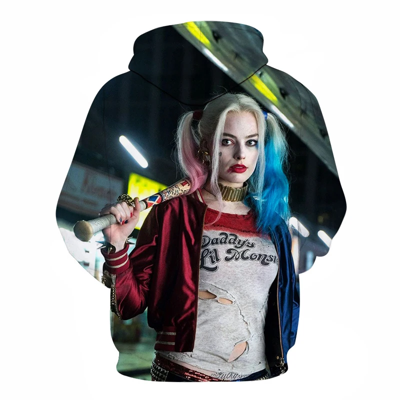 Хипстер 3D толстовки с принтом отряд самоубийц забавные Харли Квинн для мужчин/женщин Уличная пуловер толстовки с капюшоном карман куртка для девочек