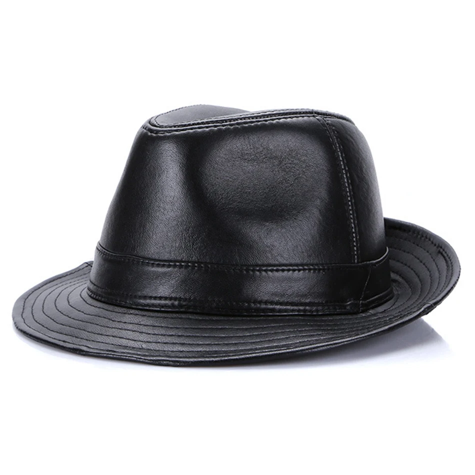 BUTTERMERE Fedoras мужские кожаные Трилби шляпы коричневые Btitish винтажные джазовые кепки мужские лоскутные из натуральной кожи джентльменская фетровая шляпа - Цвет: black hat 1
