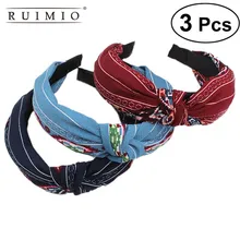 3 шт Женский обруч для волос прекрасная широкая полоска ткани крест обруч с бантиком головная повязка, аксессуары для волос(синий+ темно-синий+ винно-красный