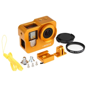 

FOR Gopro Accessories hero4 3+ Aluminium frame Housing Case + len UV filter for gopro go pro hero 4 black camera accessories