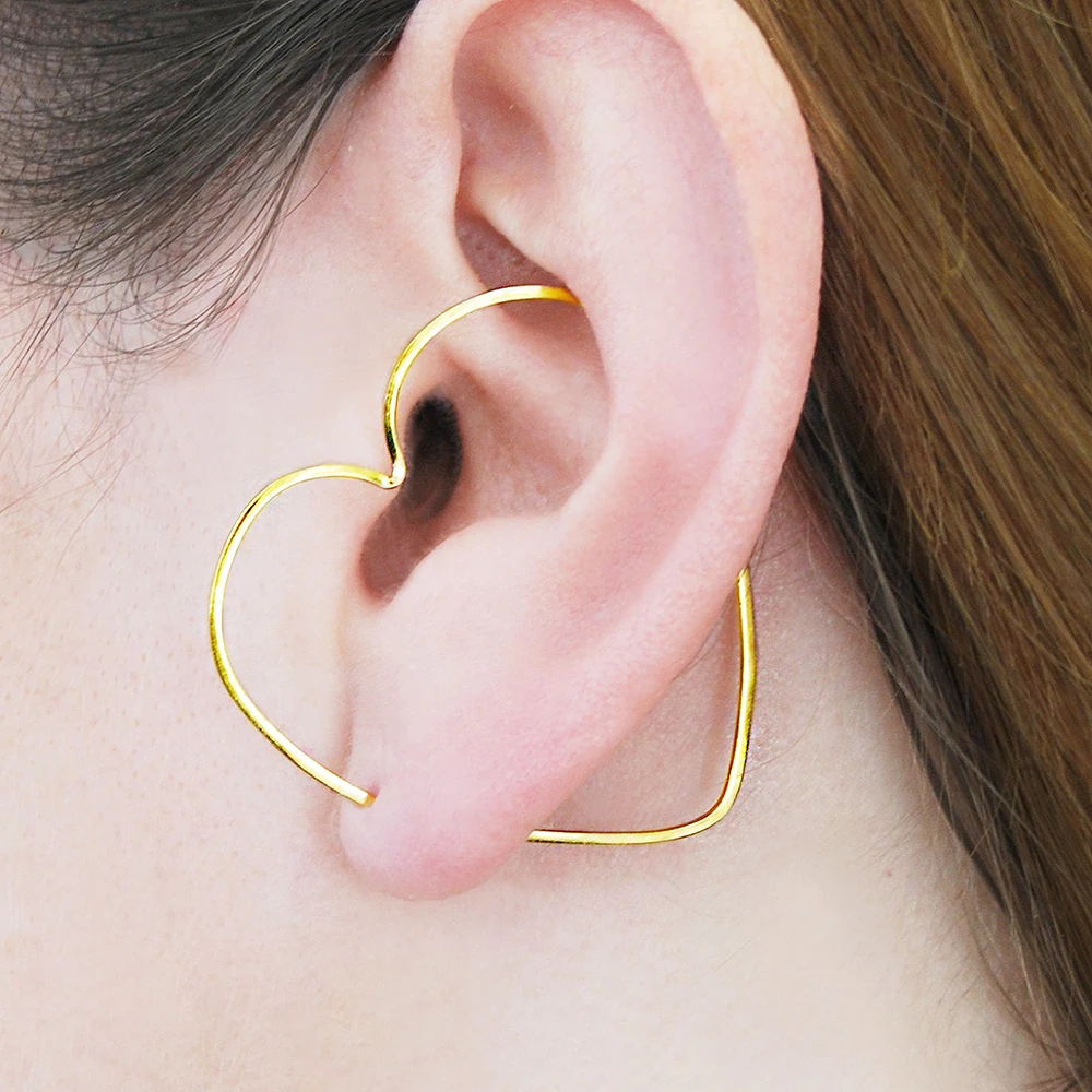 

Heart Ear Cuff Ear Climber Handmade Earrings Gold Filled/925 Silver Jewelry Oorbellen Minimalist Earrings for Women 3D Earring