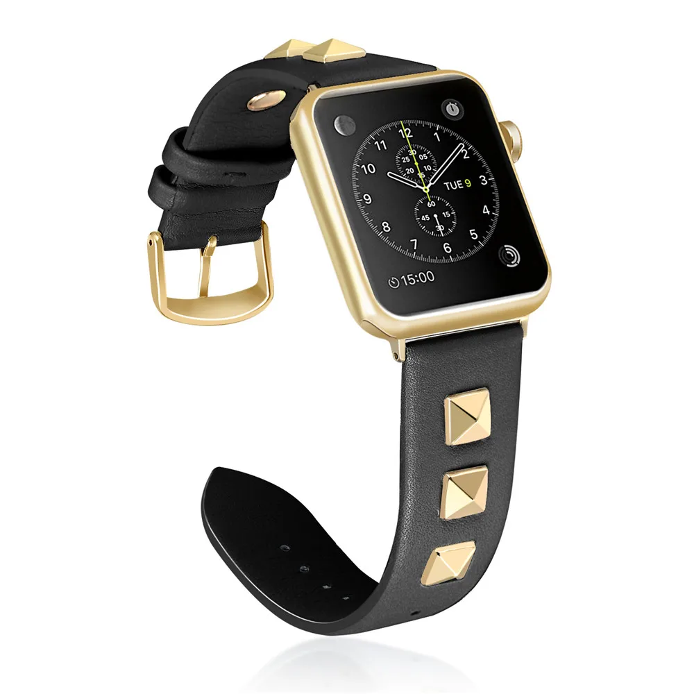 Модный кожаный браслет для наручных часов Apple Watch SE группа серии 6 5 4 3 заклепки