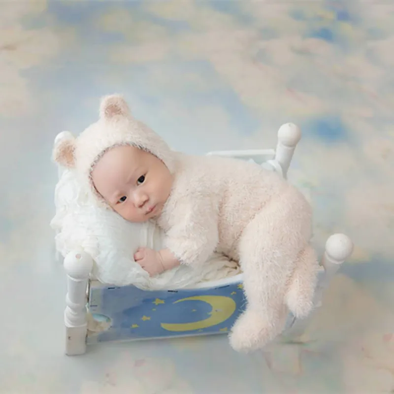 Предварительный заказ Fuzzy новорожденных плюшевый медведь костюм Винтаж комбинезоны для новорожденных; реквизит вязать подштанники для девочек, комбинезон с капюшоном, шапочка-медвежонок Подставки для фотографий шляпа