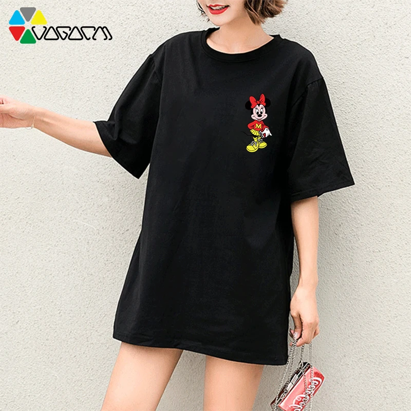 

2019 Summer Casual Mickey Mouse T Shirts Fashion Loose Minnie Short Sleeve Oversize Medium Long T-shirt For Women Tops Mickey