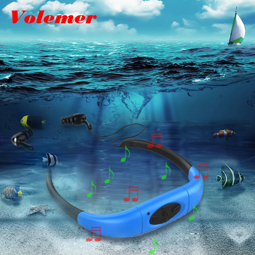 

Volemer 100% Waterproof 4GB 8GB MP3 Player Earphone Music Media Player Neckband Swimming with FM Radio Stereo Audio Headphone