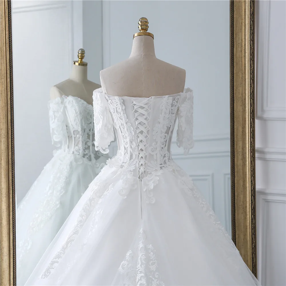 Fansmile роскошный кружевной длинный шлейф бальное платье свадебное платье Vestidos de Novia принцесса качественное свадебное платье FSM-526T