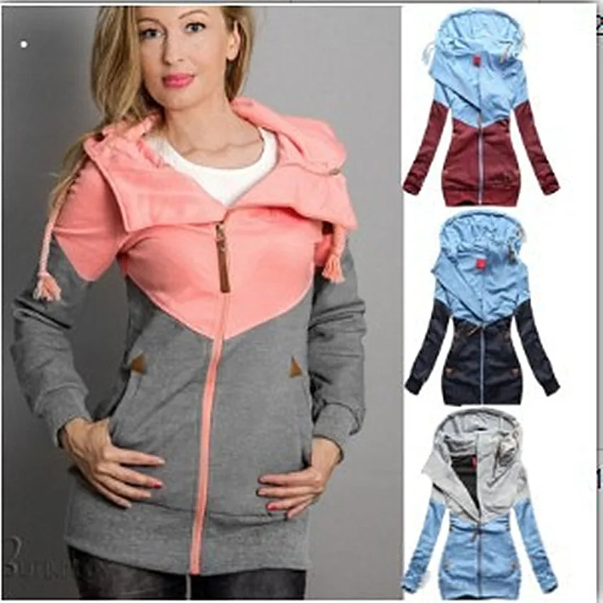 

2019 Winter Fashion Womens Hoodies Sweatshirt Zipper Jacket Contrast color Zipper Women Hoodie Sweatshirts Moleton Feminino 5XL