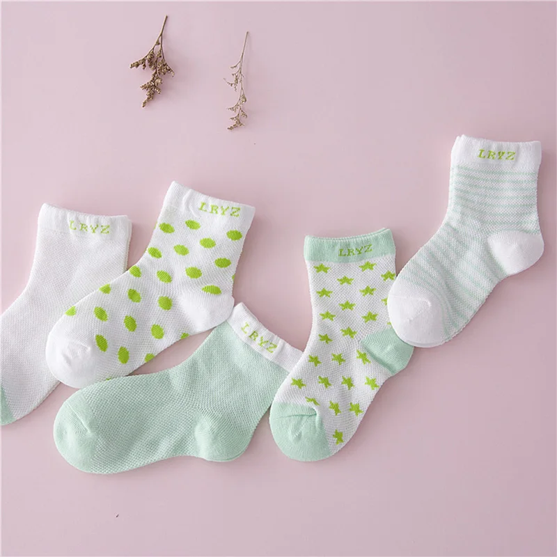 Ideacherry/хлопковые носки для малышей 10 шт./партия = 5 пар, носки-тапочки для новорожденных короткие носки для мальчиков и девочек Нескользящие носки в полоску и горох для малышей - Цвет: Green