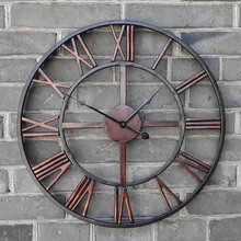 Nuevo 3D Circular retro romano 47cm hierro forjado hueco Vintage gran silencio decorativo Reloj de pared en la decoración de la pared para el hogar